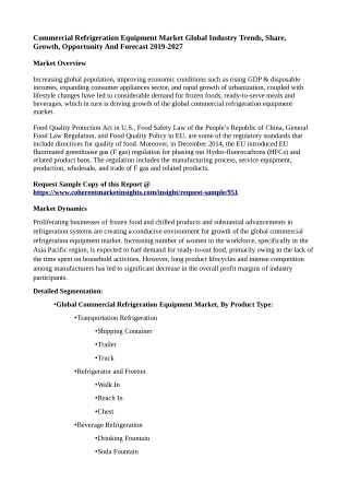 Commercial Refrigeration Equipment Market Global Industry Trends, Share, Growth, Opportunity And Forecast 2019-2027