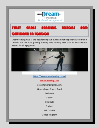 First Class Fencing Lessons for Children in London