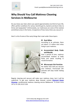 Why Should You Call Mattress Cleaning Services in Melbourne