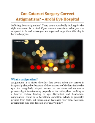 Can Cataract Surgery Correct Astigmatism? - Arohi Eye Hospital