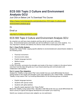 ECS 555 Topic 2 Culture and Environment Analysis GCU