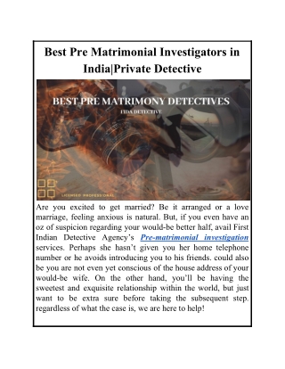 Best Pre Matrimonial Investigators in India|Private Detectives