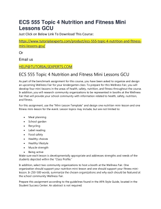 ECS 555 Topic 4 Nutrition and Fitness Mini Lessons GCU