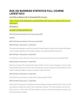 BUS 352 BUSINESS STATISTICS FULL COURSE LATEST-GCU
