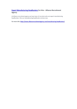 Expert Manufacturing Headhunters For Hire - Alliance Recruitment Agency
