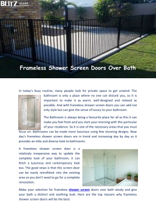 Frameless Shower Screen Doors Over Bath