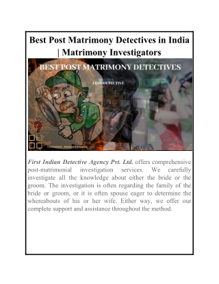 Best Post Matrimony Detectives in India | Matrimony Investigators