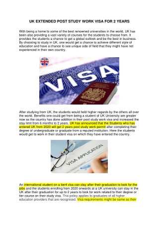 UK EXTENDED POST STUDY WORK VISA FOR 2 YEARS