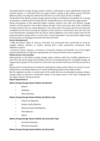 Battery Energy Storage Systems Market (2019 - 2024)