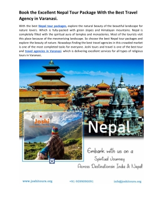 Book the Excellent Nepal Tour Package With the Best Travel Agency in Varanasi