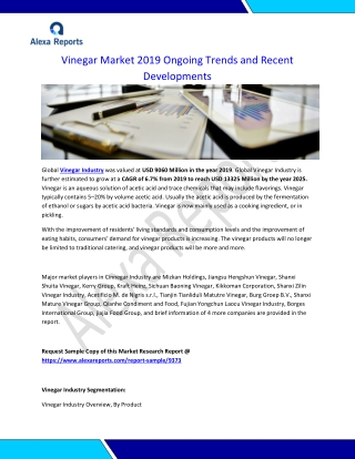 Vinegar Market 2019 Ongoing Trends and Recent Developments