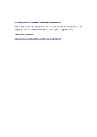 Hire dedicated ASP Net Developer - Hire Net Programmers Online