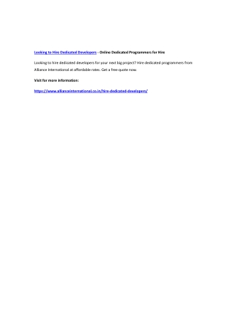 Looking to Hire Dedicated Developers - Online Dedicated Programmers for Hire