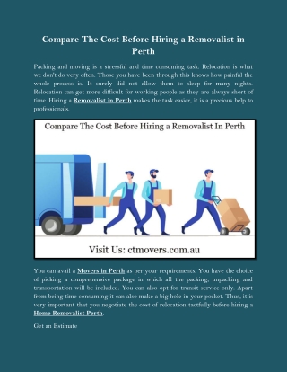 Compare The Cost Before Hiring a Removalist In Perth