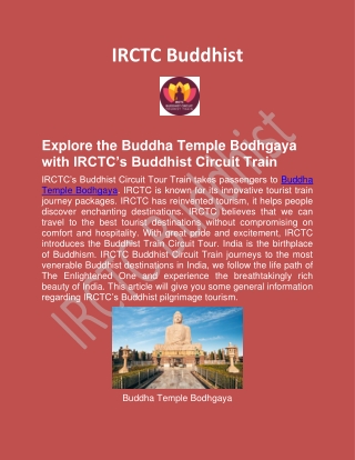 Explore the Buddha Temple Bodhgaya with IRCTC’s Buddhist Circuit Train