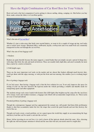 Have the Right Combination of Car Roof Box for Your Vehicle