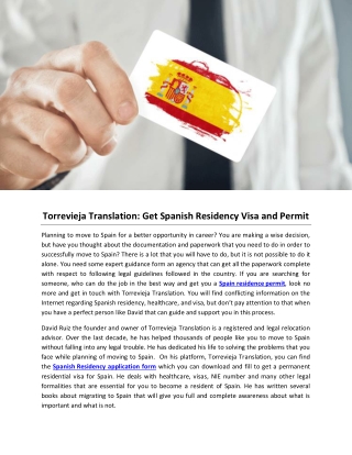 Torrevieja Translation: Get Spanish Residency Visa and Permit