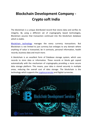 Blockchain Development Company - Crypto soft India