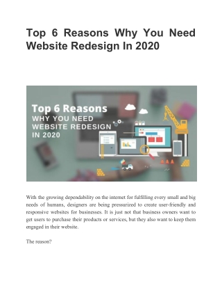 Top 6 Reasons Why You Need Website Redesign In 2020