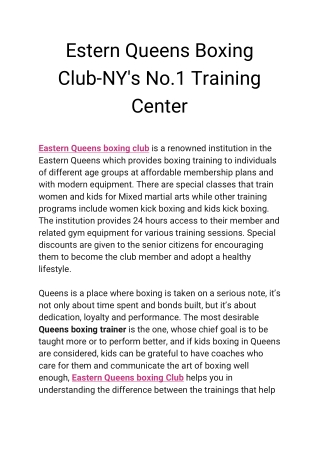 Estern Queens Boxing Club-NY's No.1 Training Center