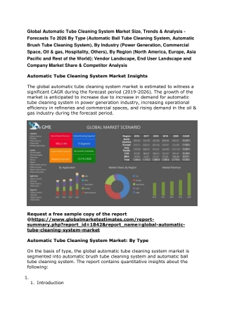 Global Automatic Tube Cleaning System Market Size, Trends & Analysis - Forecasts To 2026