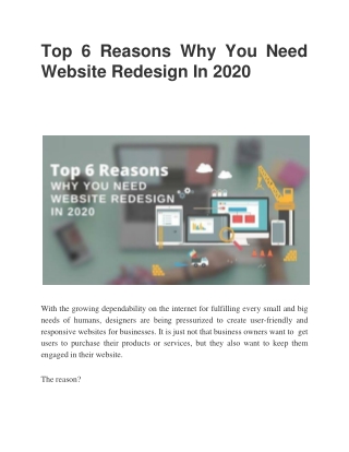 Top 6 Reasons Why You Need Website Redesign In 2020