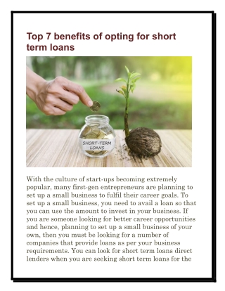 Top 7 benefits of opting for short term loans