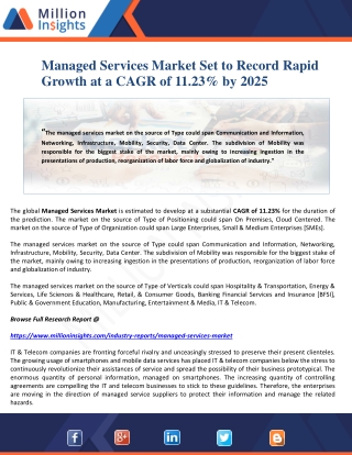 Managed Services Market Set to Record Rapid Growth at a CAGR of 11.23% by 2025