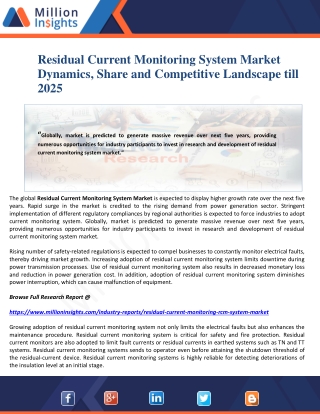 Residual Current Monitoring System Market Dynamics, Share and Competitive Landscape till 2025