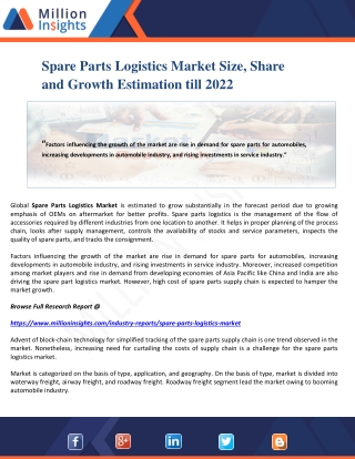 Spare Parts Logistics Market Size, Share and Growth Estimation till 2022