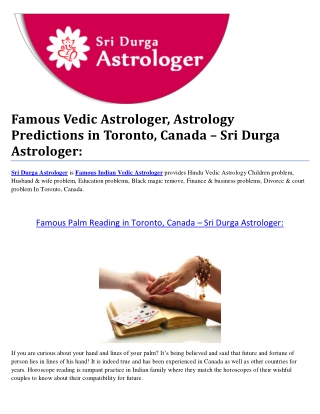 Famous Vedic Astrologer, Astrology Predictions in Toronto, Canada – Sri Durga Astrologer: