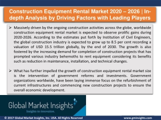 Construction Equipment Rental Market Regional Analysis and Forecast during 2020 – 2026