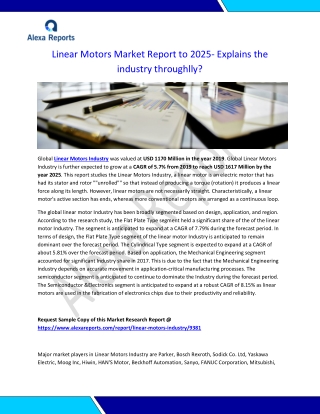 Linear Motors Market Report to 2025- Explains the industry throughlly?