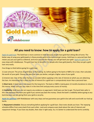 All you need to know: how to apply for a gold loan?