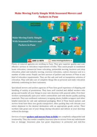 Make Moving Fairly Simple With Seasoned Movers and Packers in Pune