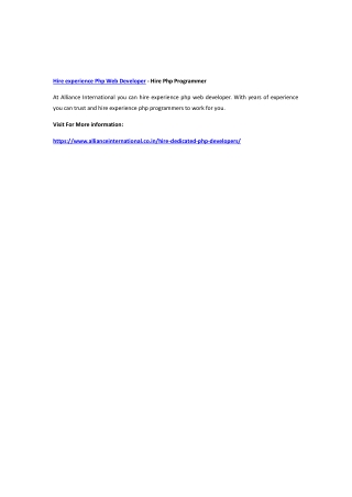 Hire experience Php Web Developer - Hire Php Programmer