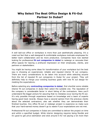 Why Select The Best Office Design & Fit-Out Partner In Dubai?