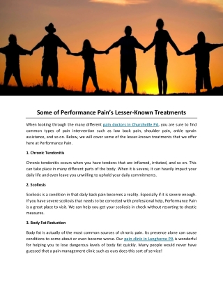 Some of Performance Pain’s Lesser-Known Treatments