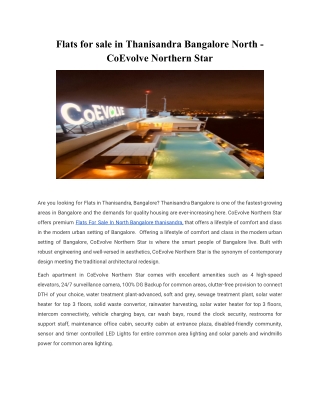 Flats for sale in Thanisandra Bangalore North - CoEvolve Northern Star
