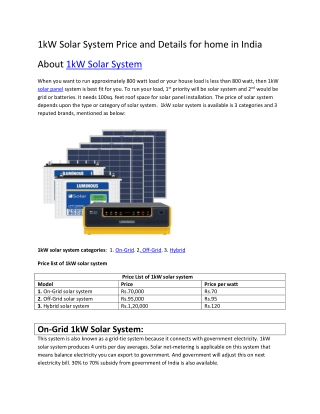 1kW solar system