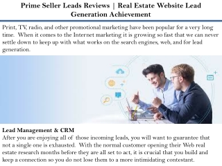 Prime Seller Leads Reviews | Real Estate Website Lead Generation Achievement