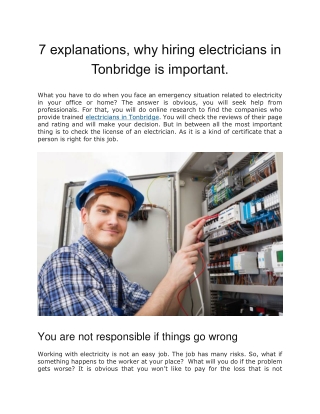 7 explanations, why hiring electricians in Tonbridge is important.