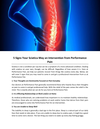 5 Signs Your Sciatica May an Intervention from Performance Pain
