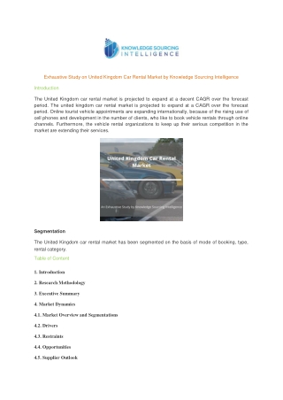 Exhaustive Study on United Kingdom Car Rental Market by Knowledge Sourcing Intelligence