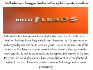 Bold leads experts leveraging budding realtors a golden opportunity to thrive
