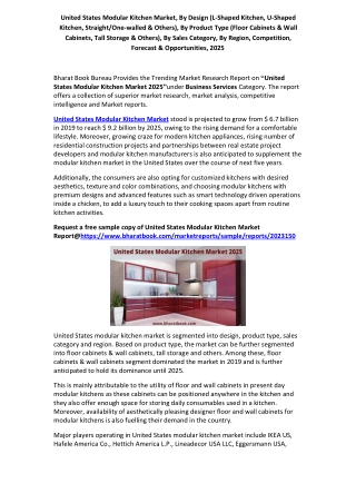United States Modular Kitchen Market Revenue, Opportunity, Segment and Key Trends Analysis to 2025