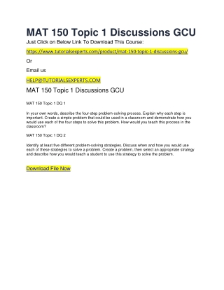MAT 150 Topic 1 Discussions GCU