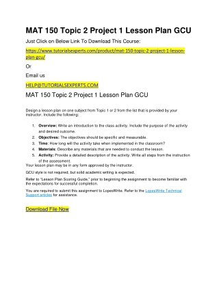 MAT 150 Topic 2 Project 1 Lesson Plan GCU