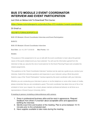 BUS 372 MODULE 2 EVENT COORDINATOR INTERVIEW AND EVENT PARTICIPATION