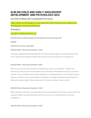 ELM 200 CHILD AND EARLY ADOLESCENT DEVELOPMENT AND PSYCHOLOGY-GCU